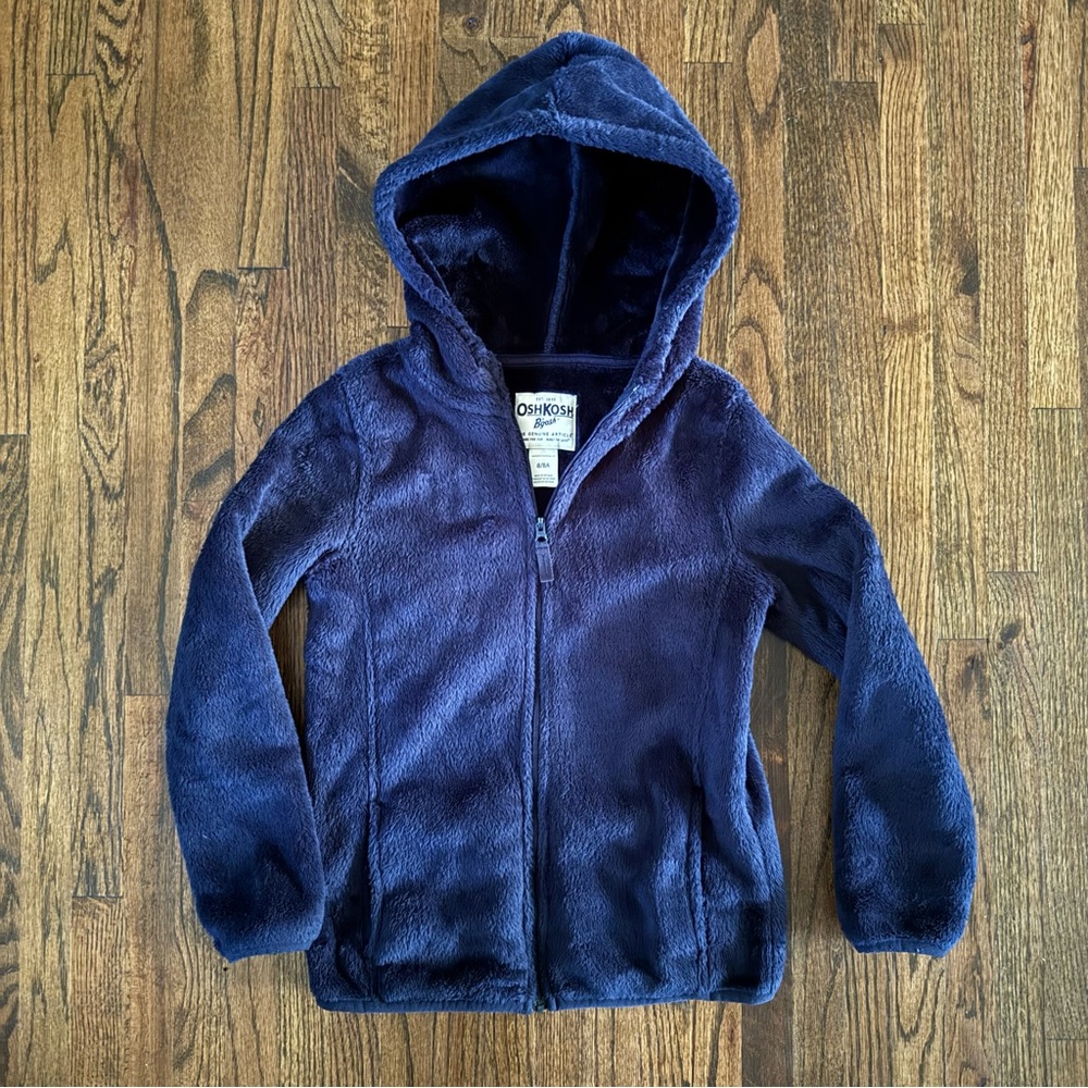 OshKosh B'gosh Kids Navy Hooded Zip-Up Sherpa Jacket - Size 8